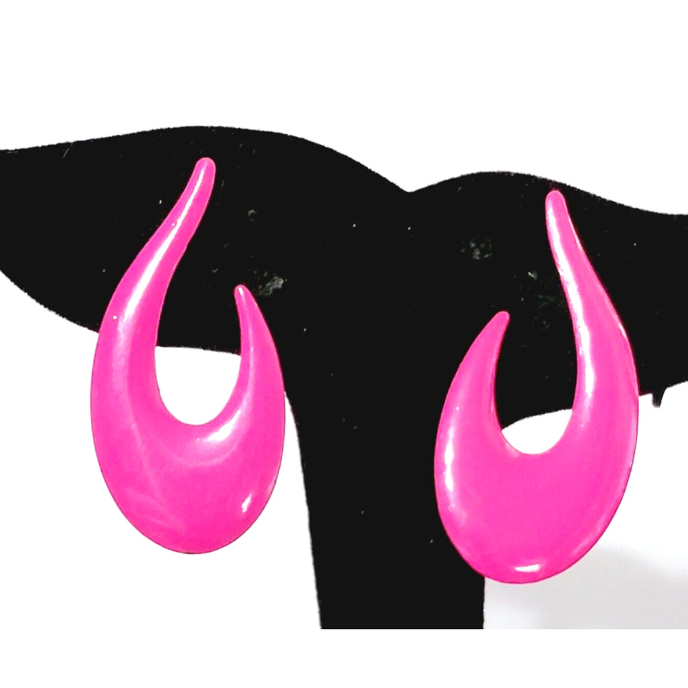Vintage Pink Enameled Pierced Earrings‎ 1.75” Long Abstract Lightweight rp-9